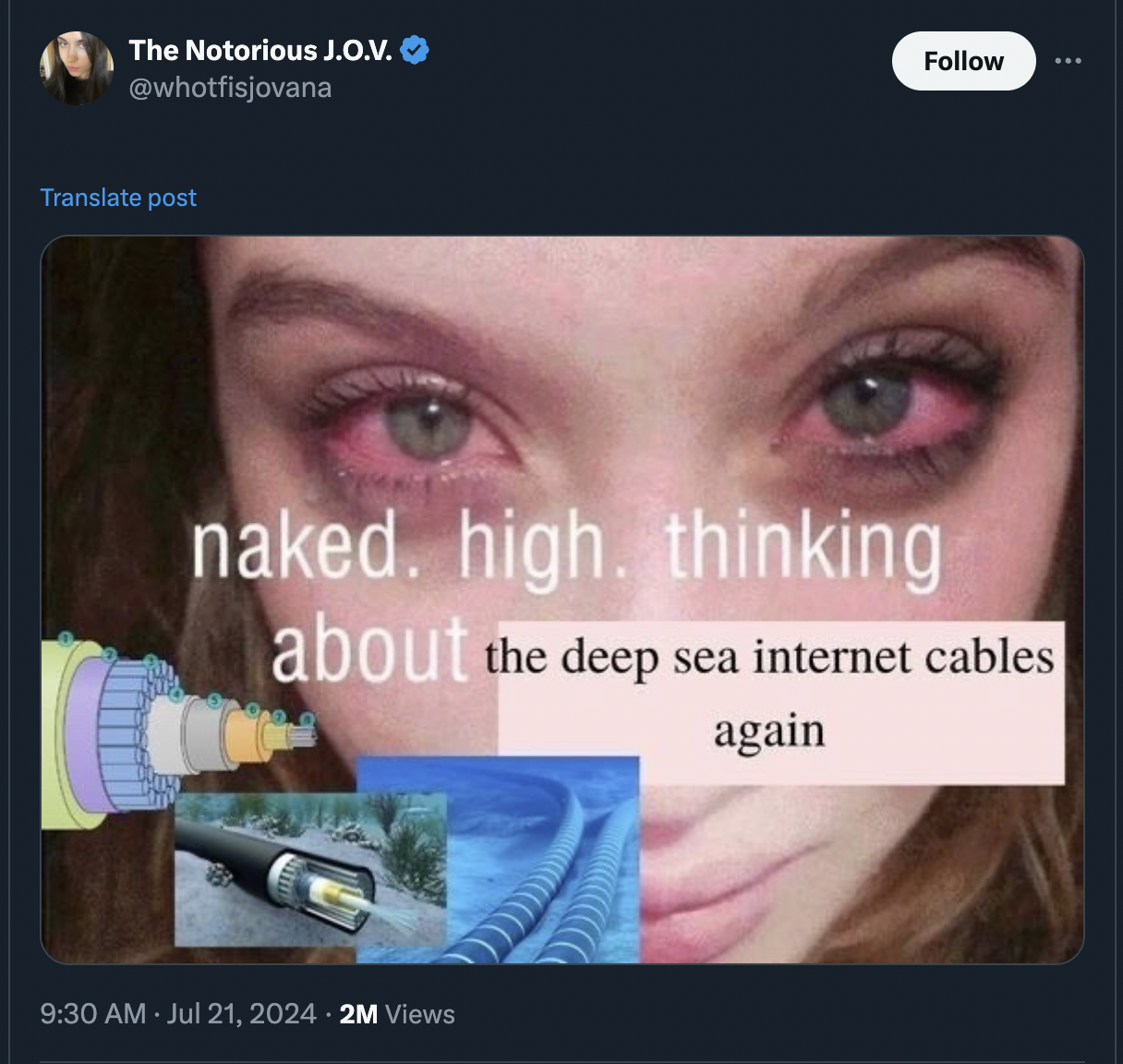 naked high thinking - The Notorious J.O.V. Translate post naked. high. thinking about the deep sea internet cables again 2M Views